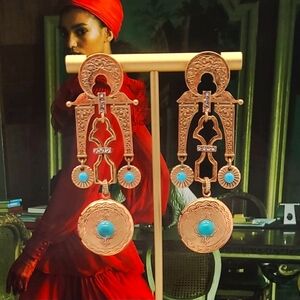 Vintage Estate Moraccan Palace Crystal Locket Gold Chandelier Earrings